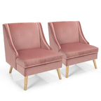 Gymax Set of 2 Swoop Arm Accent Chair Modern Velvet Chair w/ Rubber - See Details