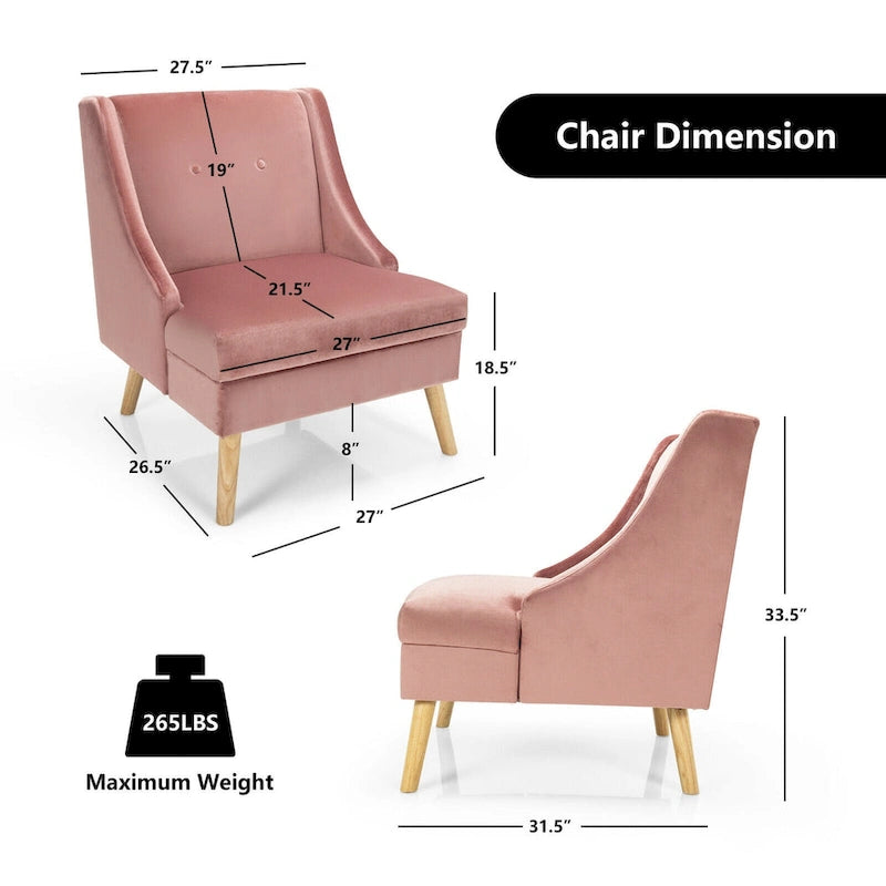 Gymax Set of 2 Swoop Arm Accent Chair Modern Velvet Chair w/ Rubber - See Details