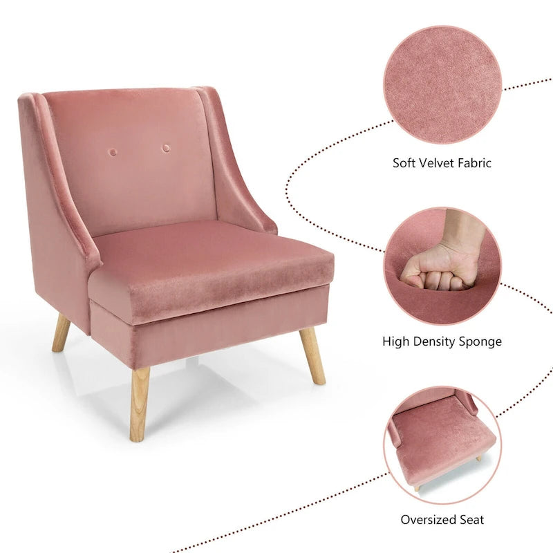 Gymax Set of 2 Swoop Arm Accent Chair Modern Velvet Chair w/ Rubber - See Details