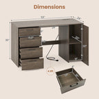 Home Office Desk 53 Inch with USB Ports Outlets and Storage Drawers