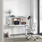 KOWO 55 White Electric Standing Desk w/Drawer & Backboard Height Adjustable Sit Stand Workstation for Home Office