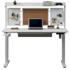 KOWO 55 White Electric Standing Desk w/Drawer & Backboard Height Adjustable Sit Stand Workstation for Home Office