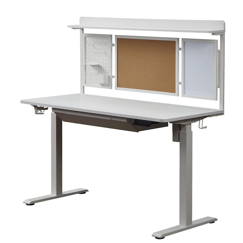 KOWO 55 White Electric Standing Desk w/Drawer & Backboard Height Adjustable Sit Stand Workstation for Home Office