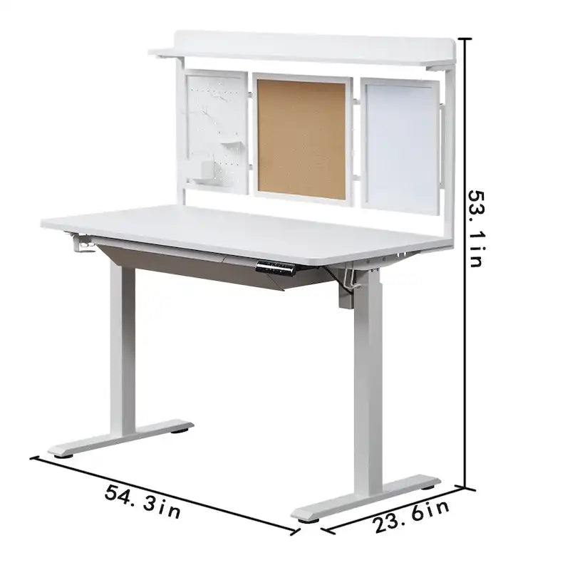 KOWO 55 White Electric Standing Desk w/Drawer & Backboard Height Adjustable Sit Stand Workstation for Home Office