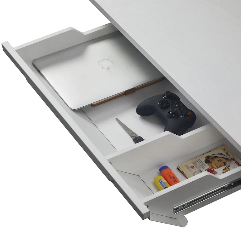 KOWO 55 White Electric Standing Desk w/Drawer & Backboard Height Adjustable Sit Stand Workstation for Home Office