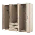 6-Doors Wooden Wardrobe Storage with 3 Big Drawers for Bedroom