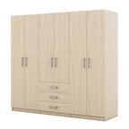 6-Doors Wooden Wardrobe Storage with 3 Big Drawers for Bedroom