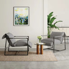 Fabric Accent Chair Metal Framed Sling Armchair Set of 2