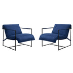 Fabric Accent Chair Metal Framed Sling Armchair Set of 2