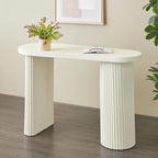 White Oval Console Table with Ribbed Metal Legs