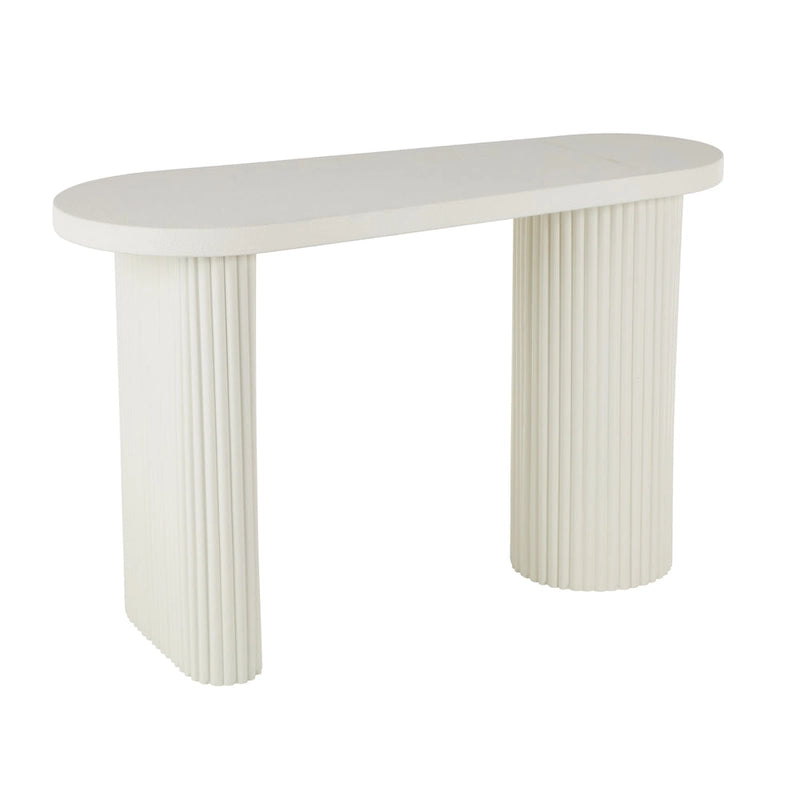 White Oval Console Table with Ribbed Metal Legs