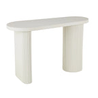 White Oval Console Table with Ribbed Metal Legs