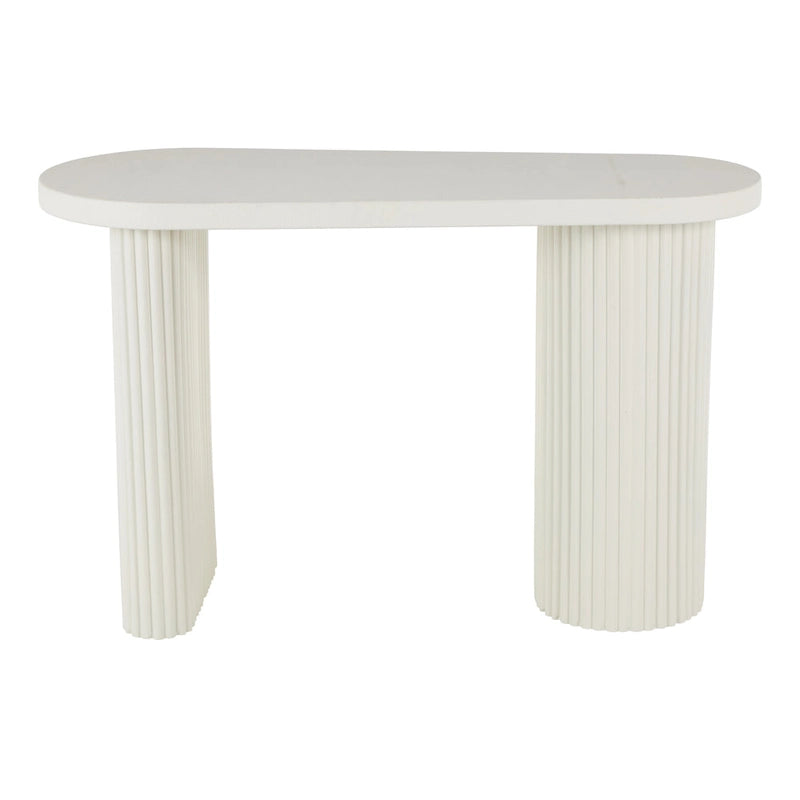 White Oval Console Table with Ribbed Metal Legs
