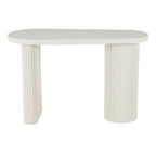 White Oval Console Table with Ribbed Metal Legs