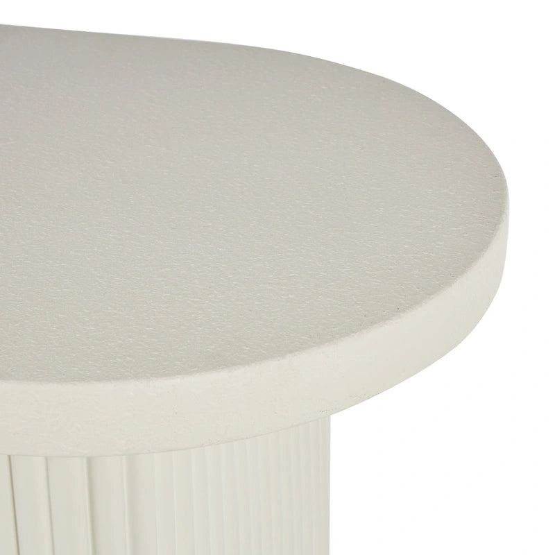 White Oval Console Table with Ribbed Metal Legs