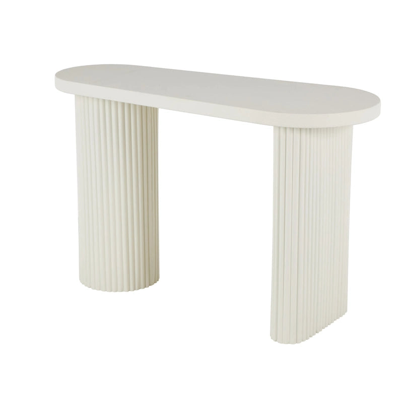 White Oval Console Table with Ribbed Metal Legs