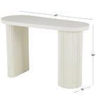 White Oval Console Table with Ribbed Metal Legs