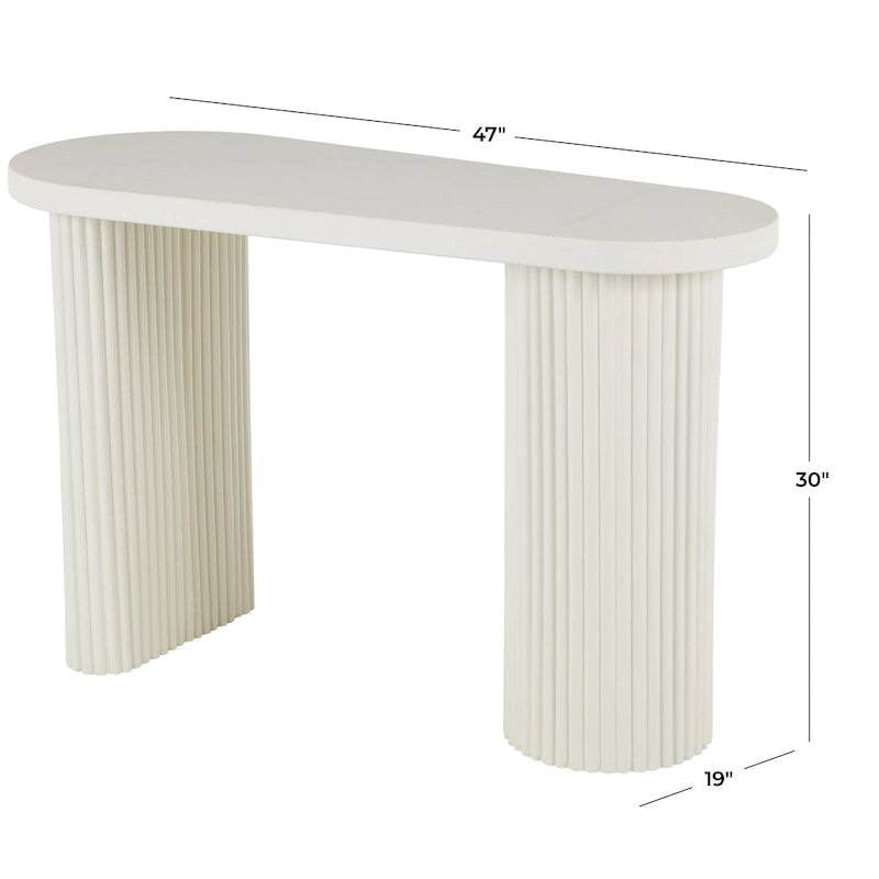 White Oval Console Table with Ribbed Metal Legs