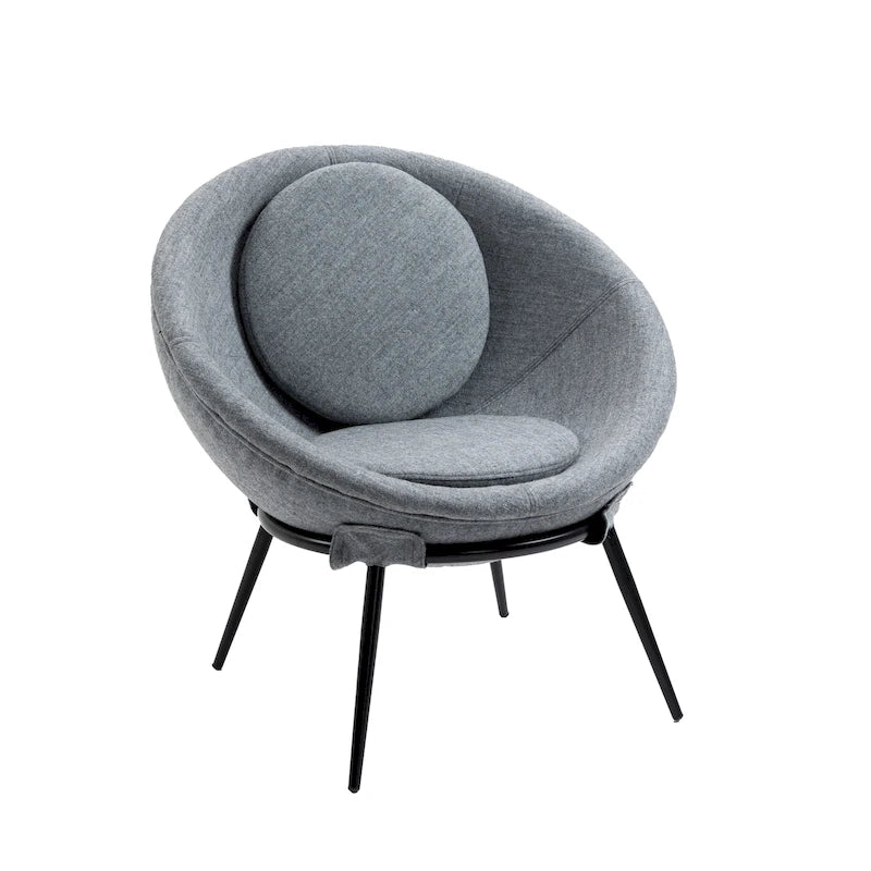 Grey Cup-Shaped Accent Chair with Iron Legs