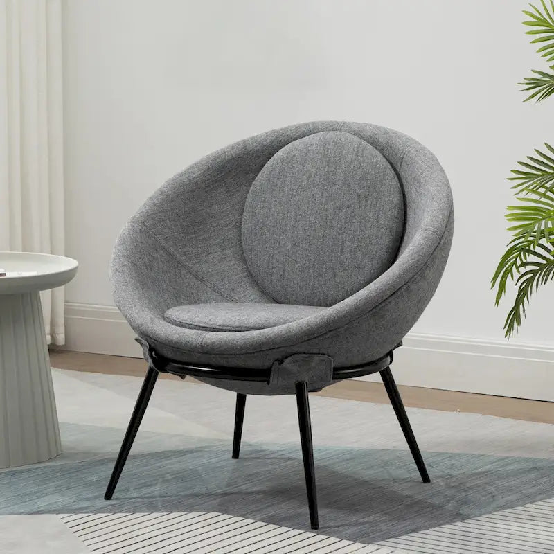 Grey Cup-Shaped Accent Chair with Iron Legs