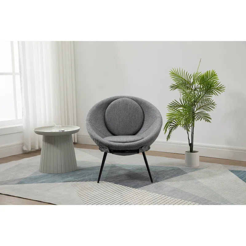 Grey Cup-Shaped Accent Chair with Iron Legs