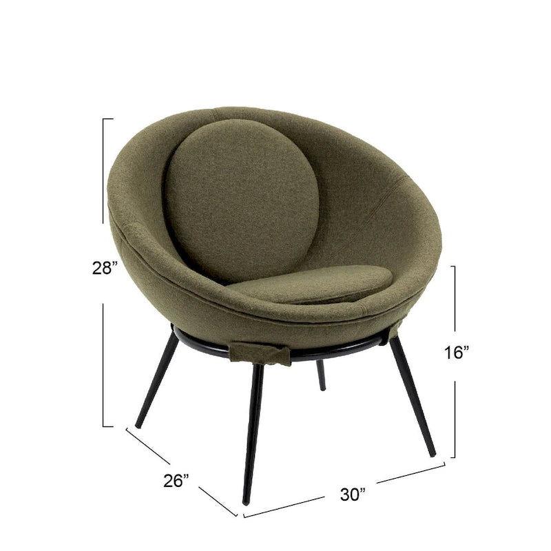 Grey Cup-Shaped Accent Chair with Iron Legs
