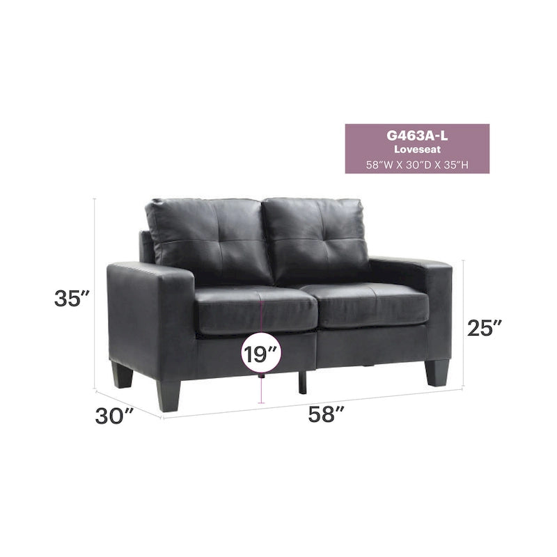 Newbury 58 in. W Flared Arm Faux Leather Straight Sofa - 32L x 58W x 36H