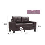 Newbury 58 in. W Flared Arm Faux Leather Straight Sofa - 32L x 58W x 36H