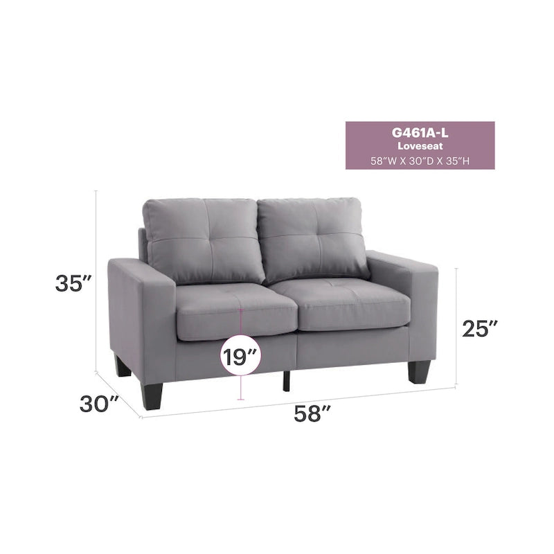 Newbury 58 in. W Flared Arm Faux Leather Straight Sofa - 32L x 58W x 36H