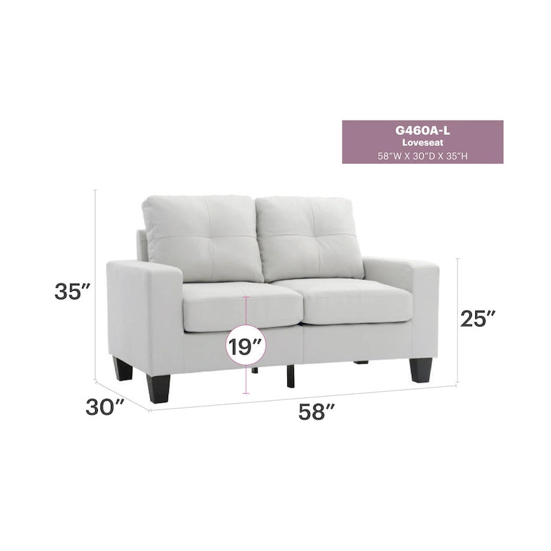 Newbury 58 in. W Flared Arm Faux Leather Straight Sofa - 32L x 58W x 36H