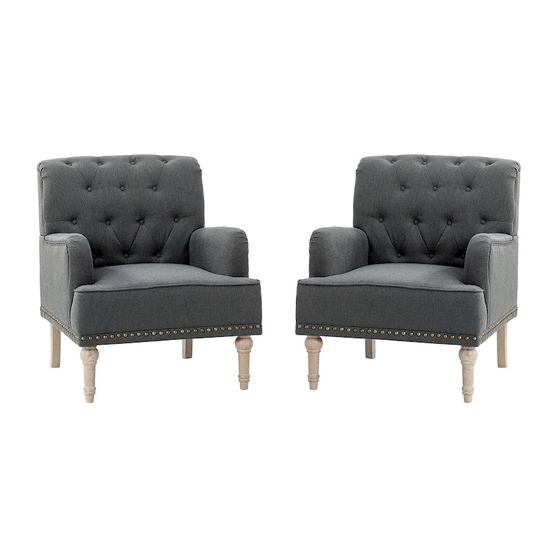 Geltrude Traditional Upholstered Accent Chair with Button Tufted Back Set of 2 by HULALA HOME