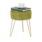 Adeco Round Footstool Ottoman Velvet Dressing Stool Gold Metal Legs