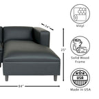Coast to Coast Sofas Mid Century Modern L Shaped Sofa Faux Leather Solid Wood Frame Upholstered