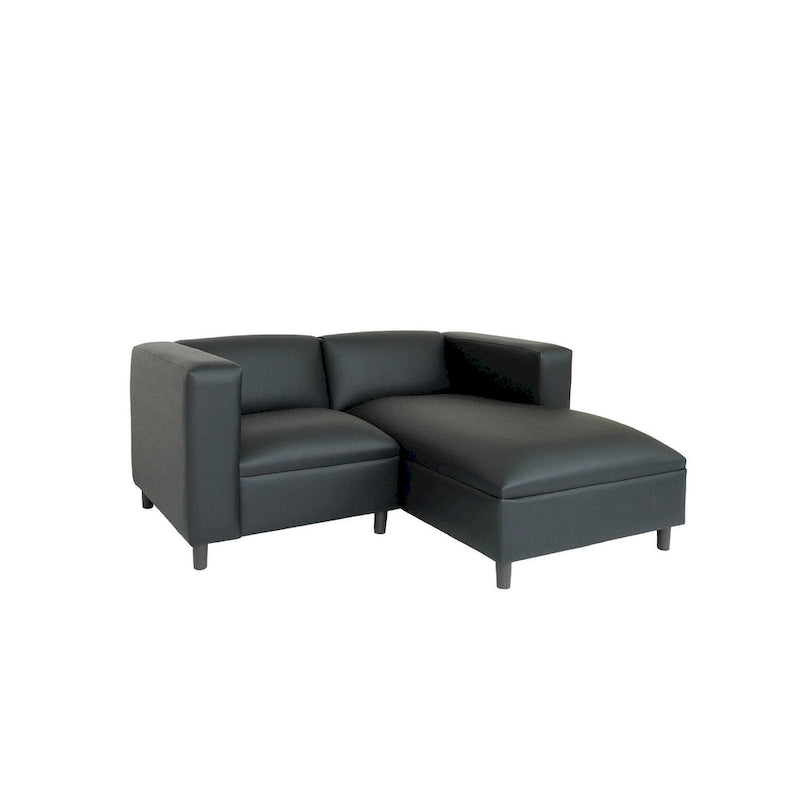 Coast to Coast Sofas Mid Century Modern L Shaped Sofa Faux Leather Solid Wood Frame Upholstered