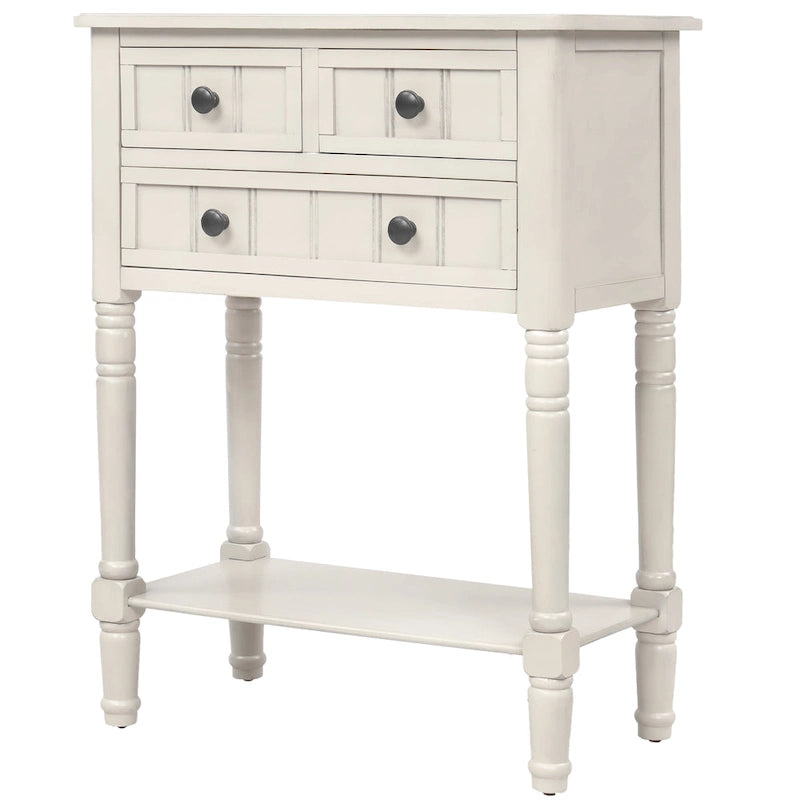 Narrow Console Table, Slim Sofa Table with Three Storage Drawers and Bottom Shelf - 23.7L x 13W x 31.1H