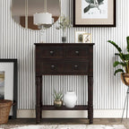 Narrow Console Table, Slim Sofa Table with Three Storage Drawers and Bottom Shelf - 23.7L x 13W x 31.1H