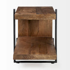 Maddox Medium Brown Solid Wood w/ Black Metal Frame C-Shaped End/Side Table