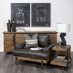 Maddox Medium Brown Solid Wood w/ Black Metal Frame C-Shaped End/Side Table