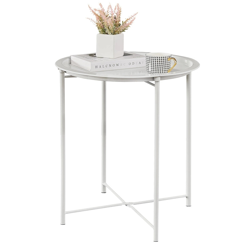 Black Folding Round Metal Side Table with Removable Tray
