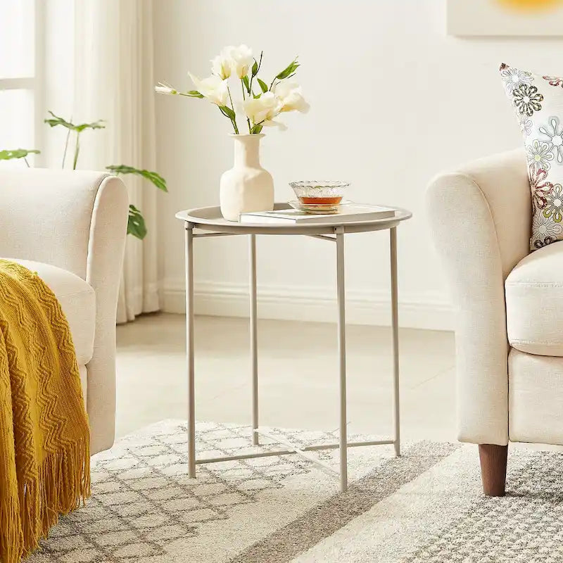 Folding Round TV Tray Table, Small Round Steel Side Table, No Assembly Required - 18.5 x 18.5 x 19.7 in