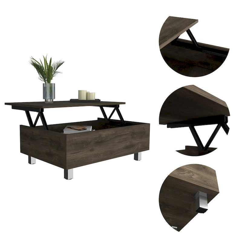 FM Furniture Boston Lift Top Coffee Table with Hidden Storage Compartment