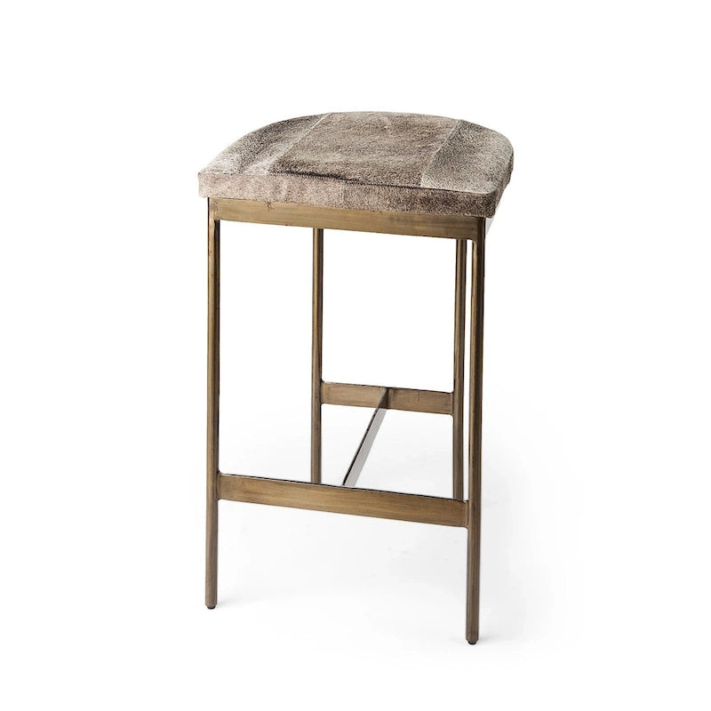 Millie Black Genuine Leather Seat with Nickel Metal Frame Counter Stool