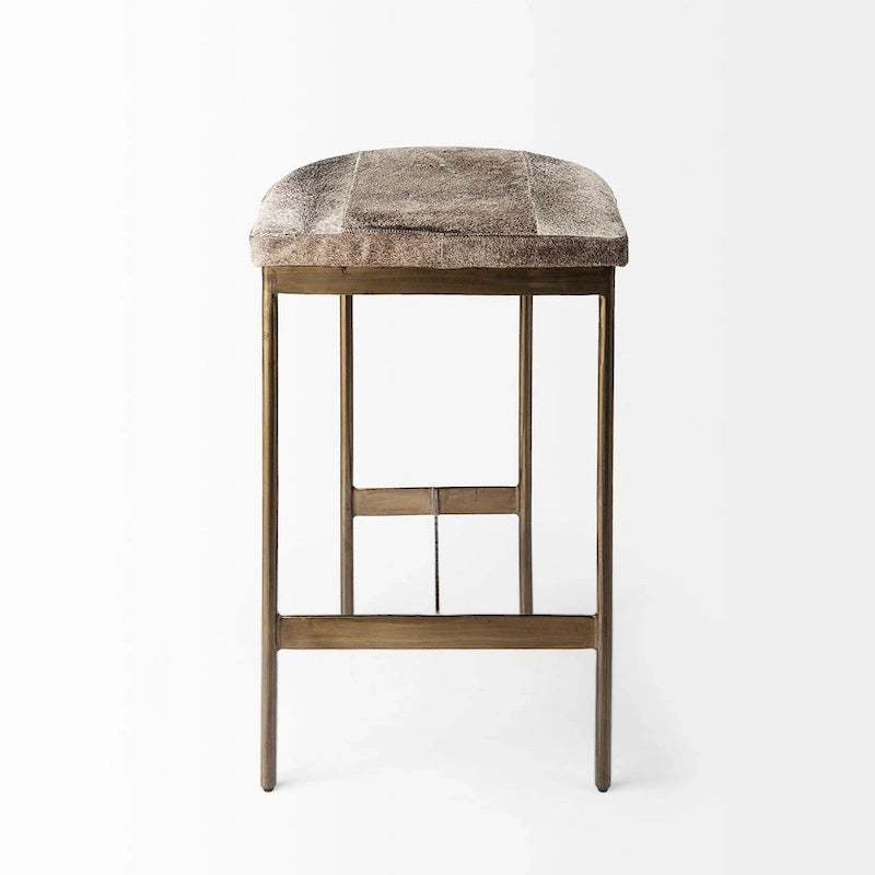 Millie Black Genuine Leather Seat with Nickel Metal Frame Counter Stool