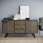 WYNDENHALL Mitchell Metal 60 inch Wide Rectangle Modern Industrial Sideboard Buffet in OAK WOOD - 60 x 17 x 30