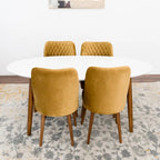 Kadenza 5-Piece Oval Dining Set w/ 4 Fabric Dining Chairs in Yellow