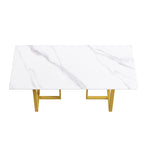 71 White Marble Dining Table for 6-8,Rectangular Tabletop and Triangular Carbon Steel Legs