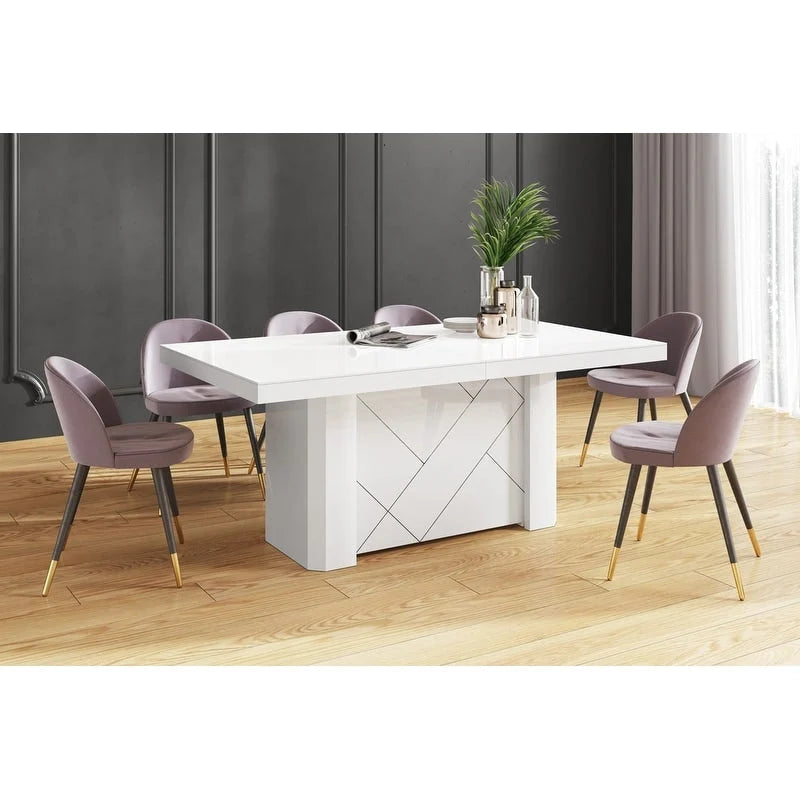 White High-Gloss Extendable Dining Table - Seats 18-20