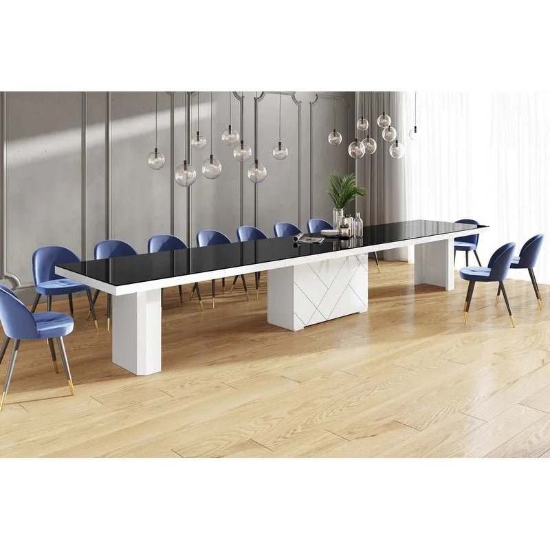 White High-Gloss Extendable Dining Table - Seats 18-20