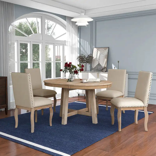 5-Piece Extendable Dining Table Set with Upholstered Chairs