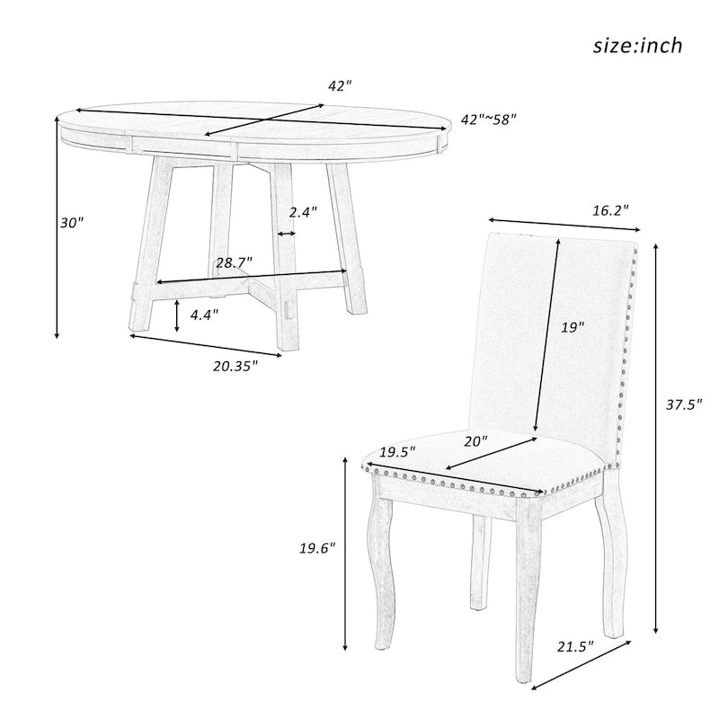 5-Piece Extendable Dining Table Set with Upholstered Chairs